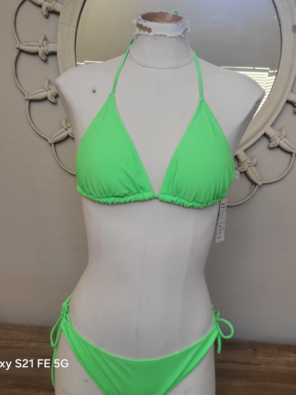 Neon Green Triangle Halter Bikini with Side-Tie Bottoms